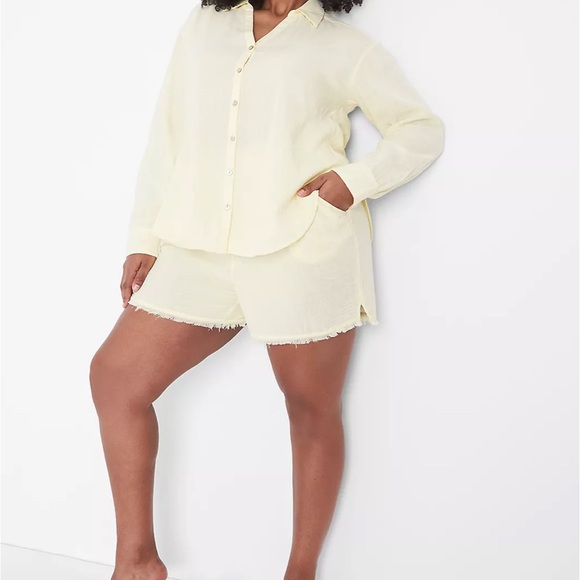 Lane Bryant Light Yellow Button-Up Shirt and Shorts Set 100% cotton - Picture 1 of 12